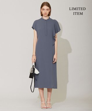 ICB 【接触冷感・UVケア・防シワ・洗える】エステルダブルクロス ラッフルスリーブワンピース グレー系