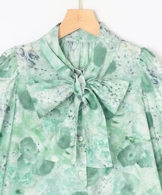 組曲 【前後着用可】ピオニーシフォンプリント ボウタイブラウス グリーン系5