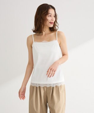 Green Parks ヒゲレーススクエアキャミソール Off White