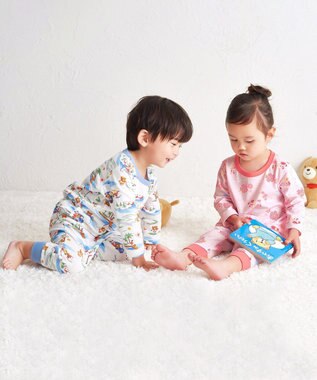 MIKI HOUSE HOT BISCUITS 【80-120cm】 リゾートビーンズ 腹巻き付き タック天竺素材 長袖パジャマ マルチカラー