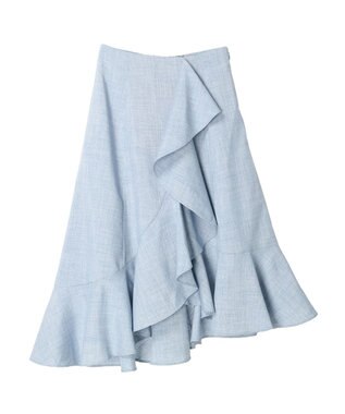 earth music&ecology アシメペプラムフレアバックレースミディ丈スカート Blue