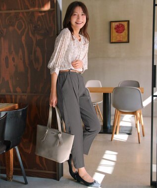 Tiaclasse L 水彩花柄シフォンブラウス ベージュ