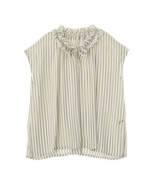 YECCA VECCA ギャザーリボンブラウス Stripe