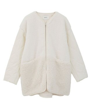 earth music&ecology ボアキルトミドルコート Ivory