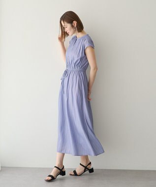 YECCA VECCA ギャザードロストワンピース Stripe