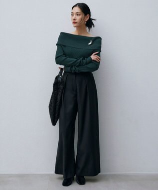 ICB L 【洗える】VIS/PEスムース オフショルダーニット ミッドグリーン系