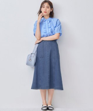 組曲 【WEB限定】ナチュラルローン フリルブラウス ブルー系