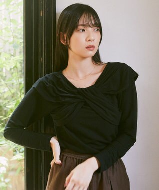 earth music&ecology リボンライクドレーププルオーバー Black