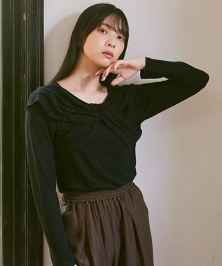 earth music&ecology リボンライクドレーププルオーバー Black