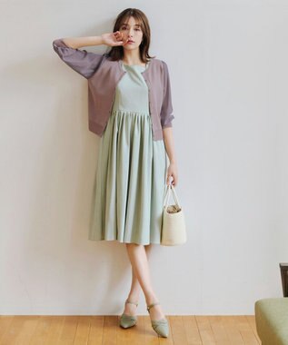 Tiaclasse L 【洗える】パフスリーブコンビカーディガン モカ