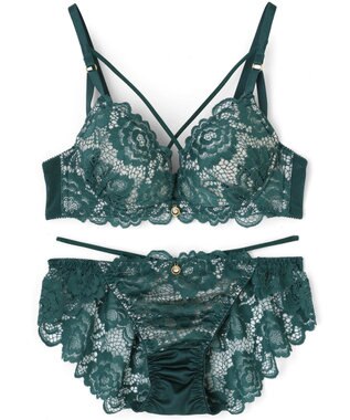 San-ai Resort（三愛水着楽園） 【WEB限定】【プチプラブラセット】純欲レーシーBIGクロスブラジャー＆ショーツセット 【northerly】 グリーン