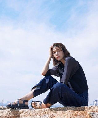 Tiaclasse L 【洗える】パフスリーブコンビカーディガン ネイビー