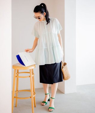 組曲 【洗える】ナチュラルローンギャザーフレア ブラウス スモーキーグリーン系