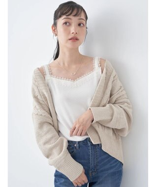 earth music&ecology ベロアモールケーブルカーディガン Beige