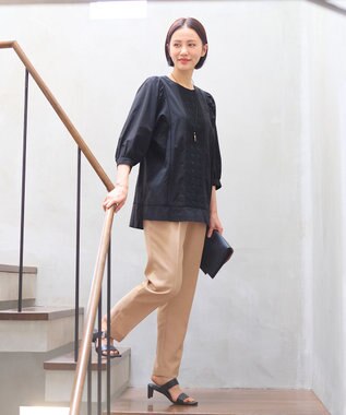 自由区 【接触冷感・速乾・UVケア・撥水・防シワ・XSサイズあり】リネンライクツィルテーパード パンツ キャメル系