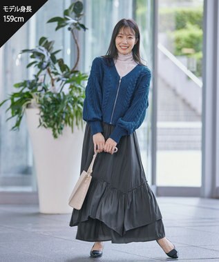 Tiaclasse 【洗える】ケーブル編みショート丈カーディガン ブルー