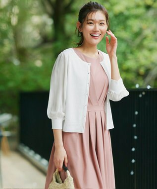 Tiaclasse L 【洗える】パフスリーブコンビカーディガン オフホワイト