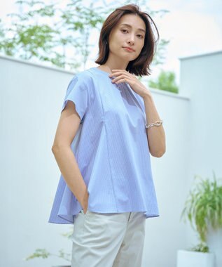 J.PRESS LADIES 【WEB限定・洗える】ストライプジャージー フレア カットソー 【WEB限定】サックスストライプ系