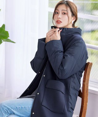 Tiaclasse ファイバーダウン×ダンボール異素材ロングコート ネイビー