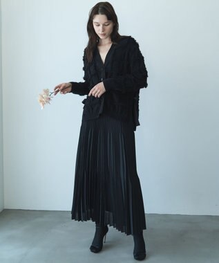 自由区 【カトリエムブーケ】Check frange フリンジカーディガン ブラック