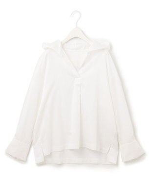 ICB 【洗える】コットンサテン プルオーバーブラウス オフホワイト系