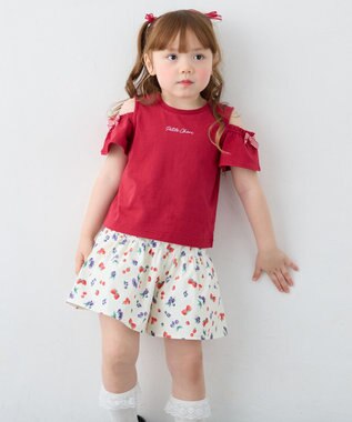 ANY KIDS 【綿100%】オンオフショルダー Tシャツ レッド