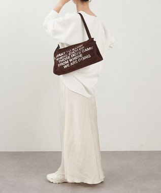 russet ステンシルデザインスエード横長ショルダーバッグ(CE-1640) D.Brown