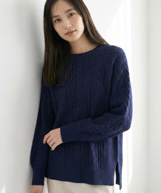 ANY SIS S ケーブル ニット プルオーバー ネイビー