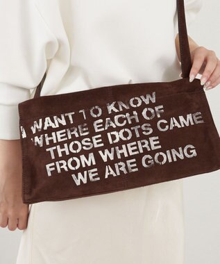 russet ステンシルデザインスエード横長ショルダーバッグ(CE-1640) D.Brown