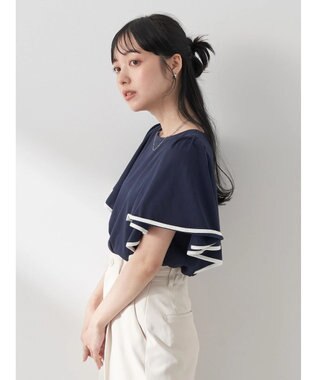 earth music&ecology パイピングフレアスリーブカットソー Navy