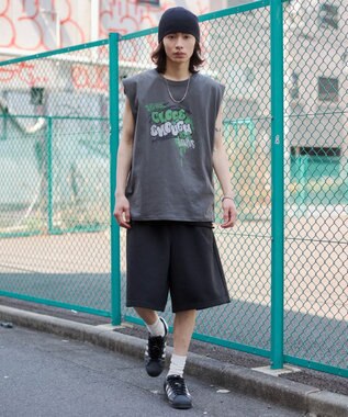 WEGO 【ユニセックス着用ITEM/SMサイズ展開/ウエストゴム】スウェットバギーショーツ ブラック