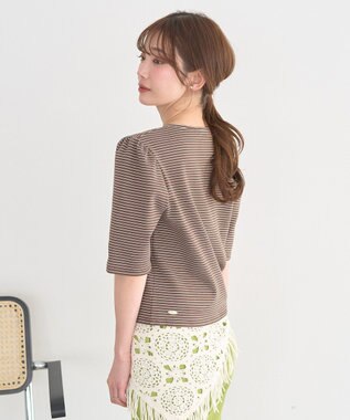 earth music&ecology ゴールドボタンボーダーカーディガン Brown