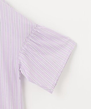 J.PRESS LADIES 【洗える】綿キュプラコードストライプ キーネック ブラウス ふじ色系1