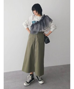 Green Parks フロントＺＩＰセミフレアスカート Black