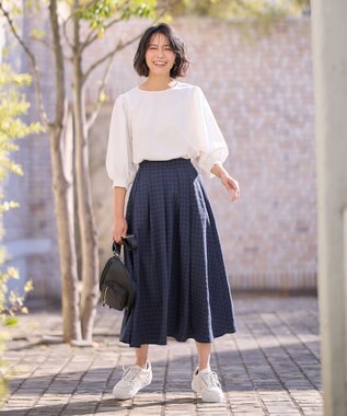 ANY 【ウエストゴム】ギンガムフレアスカート ネイビーギンガム