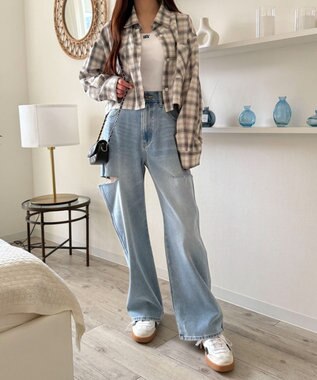 WEGO チェックショートシャツ ホワイトアイボリー