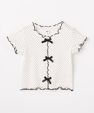 ANY KIDS 【一部店舗/WEB先行販売アイテム】ドット×リボン 半袖Tシャツ オフホワイト