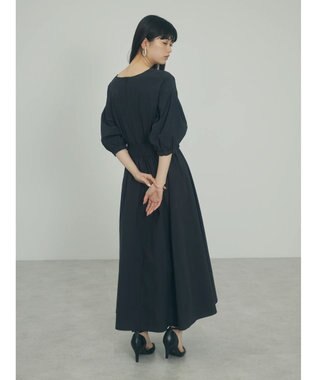 Green Parks ａ．ボリュームギャザーウエスト切替ワンピース Black