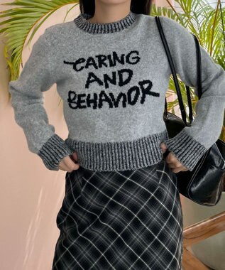 WEGO フラッフィーグラフィックちびニット 杢グレー