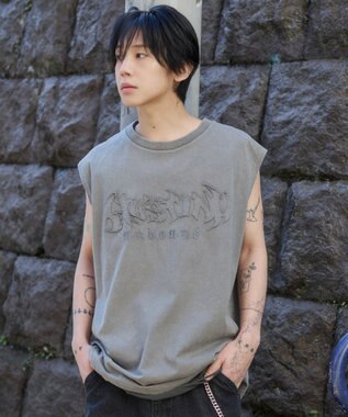 WEGO 【ユニセックス着用ITEM】ブリーチダメージアップリケノースリーブ グレー