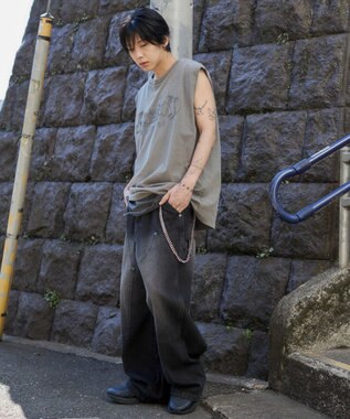 WEGO 【ユニセックス着用ITEM】ブリーチダメージアップリケノースリーブ グレー