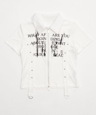 WEGO WジップスタッズクロップドSSトップス ホワイト