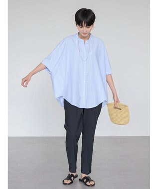 AMERICAN HOLIC 接触冷感＋ＵＶカット　ギャザースリーブブラウス Stripe Sax