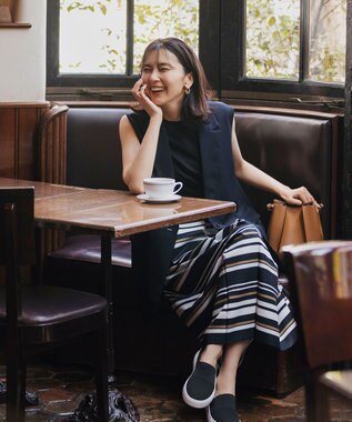 自由区 【接触冷感・速乾・UVカット・撥水・防シワ】リネンライクツイル ミドル丈ジレ ネイビー系