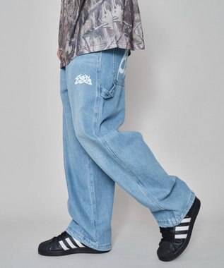 WEGO 【ウエスト紐で調整】イージーペインターグラフィックデニムパンツ 柄3