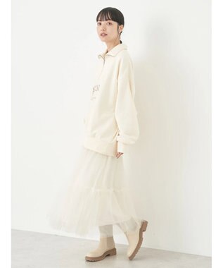 earth music&ecology ハーフジップロゴチュニック Ivory