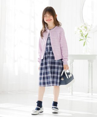 組曲 KIDS 【150-160㎝】プランタンチェック ワンピース ネイビー