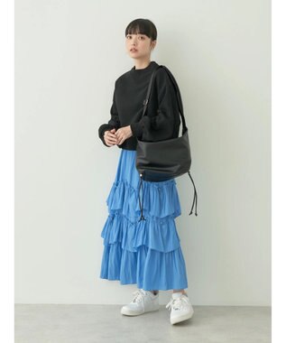 earth music&ecology クルーネック袖シャーリングスウェット Black