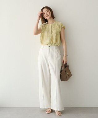 YECCA VECCA <<接触冷感>>フレンチスリーブギャザーブラウス Yellow