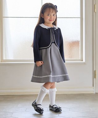 ANY KIDS 【2点セット】ノーカラー ボレロジャケット+襟付き ワンピース グレー